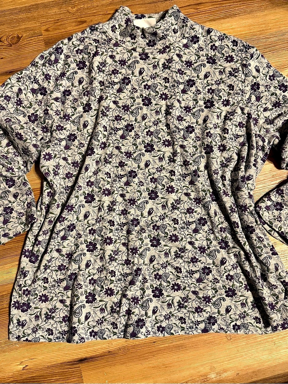 basiC EDITIONS plus Floral Blouse in Purple & Green Size 2X